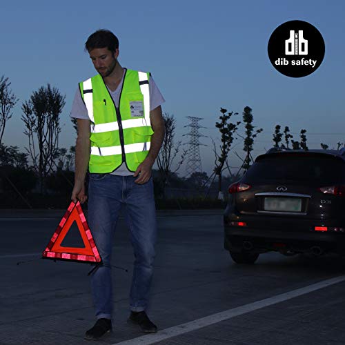 Dib Safety Hi Vis Reflective Safety Vest for Men Women with Pockets Zipper - color: Yellow, size: Small