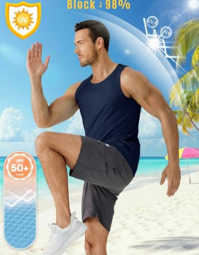 PINSPARK Men's UPF 50+ Quick Dry Tank Tops Athletic Muscle Tee - color: Navy Blue, size: XX-Large