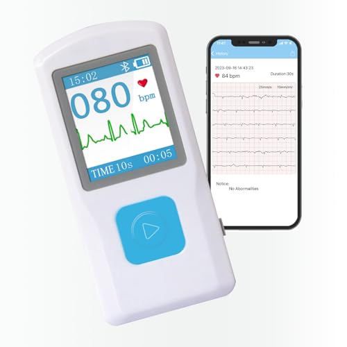 EKG Monitor Device, Personal Heart Rate Monitor with LCD Screen and Storage, Portable ECG Monitor Compatible with PC and Smartphone, Instant Results in 30 Seconds