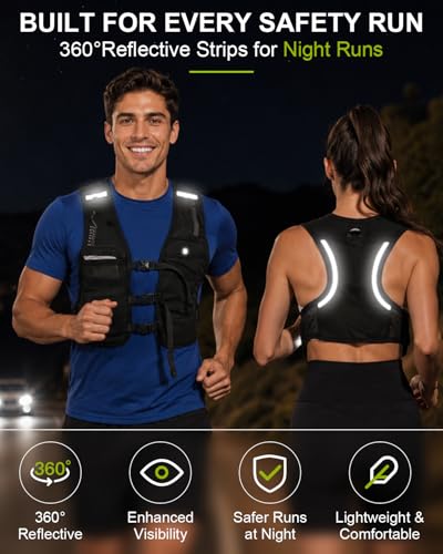 Running Vest with Touchscreen Phone Holder, 500ml/17oz Water Bottle Vest, Reflective Hydration Vest, 6 Pockets Zip Runners Vest – Lightweight, Adjustable, Breathable, Unisex - size: Large