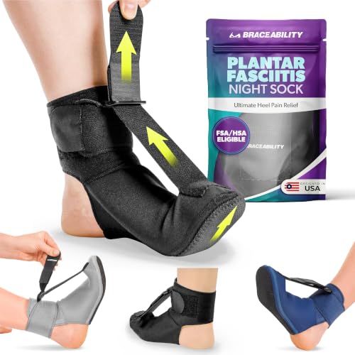 BraceAbility Plantar Fasciitis Night Splint Sock - Plantar Fascia Boot for Sleeping, Achilles Tendonitis Relief, Foot Drop, Heel Pain - Planter Facetious Brace for Women and Men - Black (L) - color: Black, size: Large
