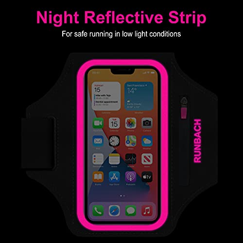 Armband for iPhone 17/17 Pro/16/16 Pro/15/15 Pro/14/14 Pro/13/13 Pro/13 Mini/12/12 Pro/12 Mini/11/11 Pro/XR/XS/X/SE,Water Resistant Armband with Zipper Slot for Airpods and Car Key (Pink) - color: Pink