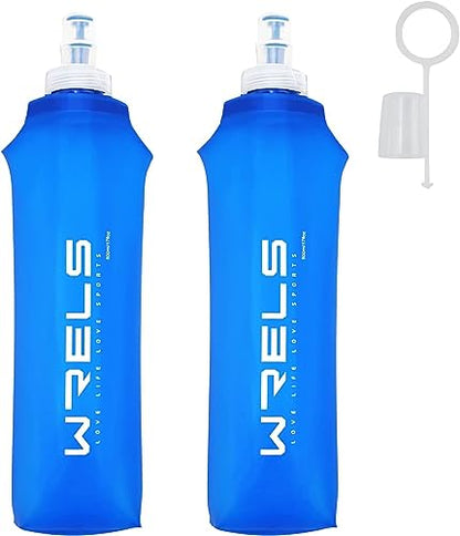 WRELS Soft Running Water Flask Soft Flasks Collapsible Soft Water Bottles Small BPA-Free for Sports Hiking Hydration Pack 5oz/8oz/17oz(BLUE,17oz*2) - color: Blue, style: 500ml/17oz-2 Pack