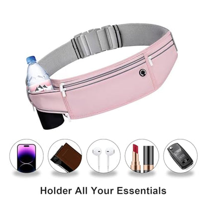 Slim Running Belt for Women Men,Runners Fanny Pack Phone Holder,Money Belt,Running Gear Accessories,with 3 Pockets (Jet Pink) - color: Jet Pink