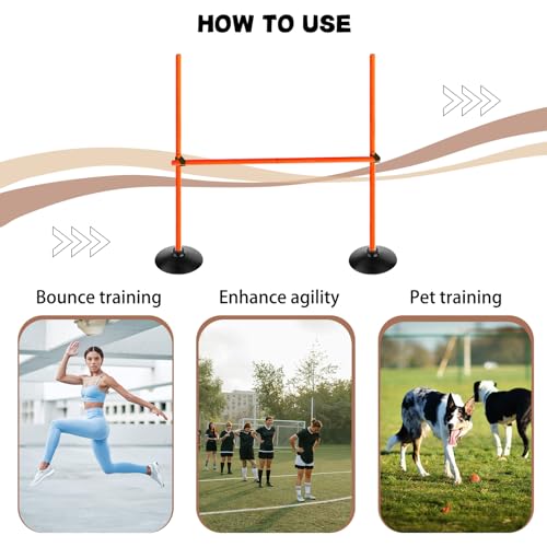Orange Adjustable Height Agility Hurdle Set Multi-Function Soccer Trainning Pole Set Coaching Sticks with Rubber Base - color: 3.3 FT, style: Pack of 6