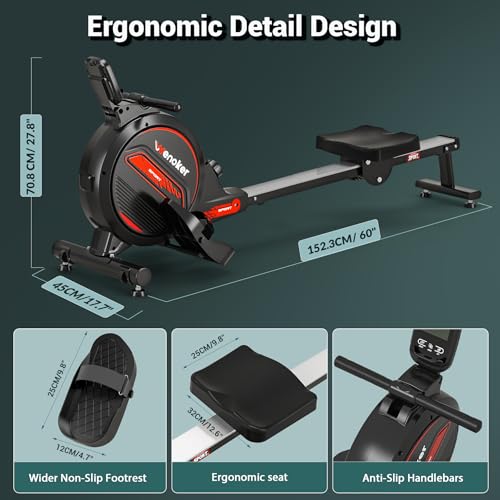 WENOKER Rowing Machine, Magnetic Rowing Machine for Home, Upgraded 32-Levels Resistance with Smart Electronic Knob, 350 LBS Weight Capacity, Compact Rower Machine Easy Assembly. - color: Black Red