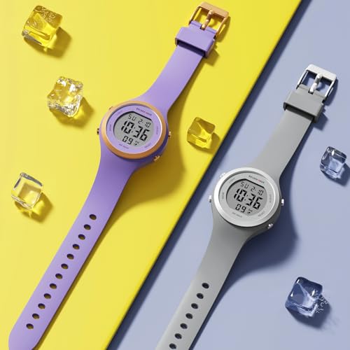 GOLDEN HOUR Waterproof Sport Women's Digital Chronograph Silicone Strap Watch - color: Grey
