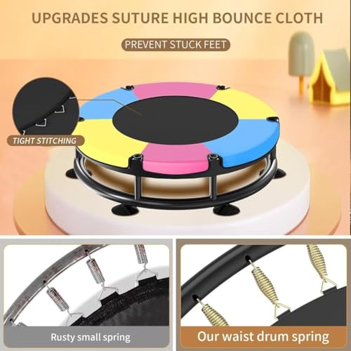 Trampoline for Kids, Full Anti-Rust 440lbs Anti-Rollover Round Bottom Toddler Trampoline, T-handrail Adjustable Baby Toddler Trampolines Dart Board - color: A3-Blue Yellow Pink, size: 60