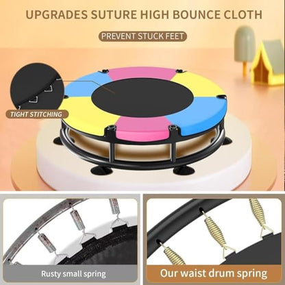 Trampoline for Kids, Full Anti-Rust 440lbs Anti-Rollover Round Bottom Toddler Trampoline, T-handrail Adjustable Baby Toddler Trampolines Dart Board - color: A3-Blue Yellow Pink, size: 60