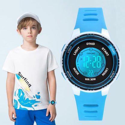 DTKID Digital Kids Watch 30 M Waterproof for Girls Boys 5-16 - color: Bright blue