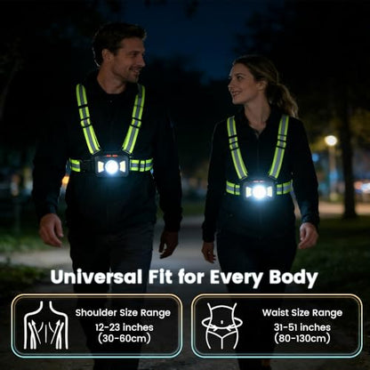 Running Lights for Runners, Waterproof Reflective Vest for Women, Reflective Running Vest with Rear Light, Adjustable 65° Beam & 6 Modes Running Light for Night Walking/Cycling/Jogging/Hiking
