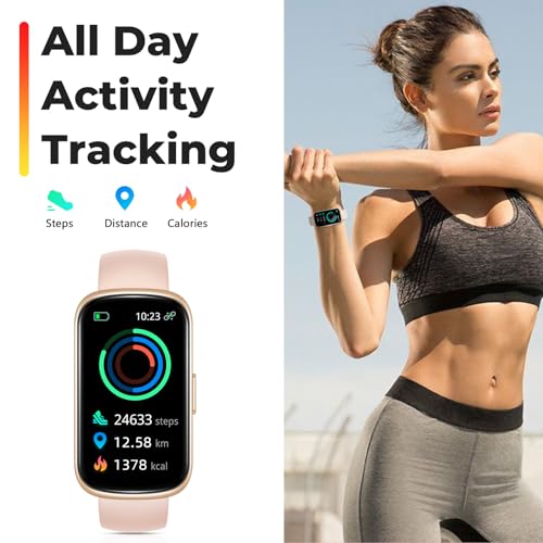 Fitness Tracker Smart Watch, 1.47" Full Touch Health Tracker with 24/7 Heart Rate & Blood Oxygen Monitor, Sleep Tracker, 3ATM Waterproof Step Tracker Activity Tracker for Women Men, Rose Pink - color: Rose Pink