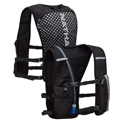 Nathan Hypernight QuickStart 2.0 4 Liter Hydration Pack w/ 1.5L Bladder, Reflective to Be Seen at Night, Front Water Bottle Pockets, Moisture Wicking, Unisex - style: Black/Geo Print