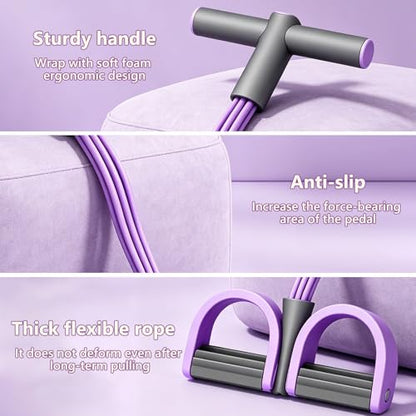 Pedal Resistance Band with Handle - size: 4 levels（Purple）