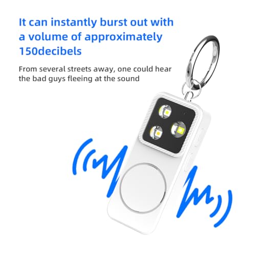 B11 Portable Lighting Women's Safety Alarm Device 150dB Buzzer Alarm Strobe Light Rechargeable with Charging Cable and Power Switch Night-time Flashlight Keychain (White - Lighting Alarm) - color: White - Lighting Alarm