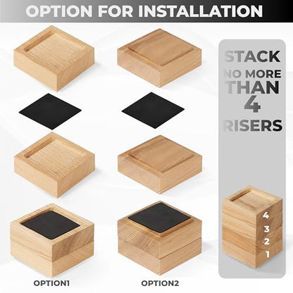 Bed Risers, Furniture Risers (Set of 8-Height 1") Can be Adjusted to 2'' 3''or 4'', Lifts Furniture Risers, Solid Natural Wood Risers, Non-Slip Recessed Hole (Square-Natural Color) - color: Square-natural Color