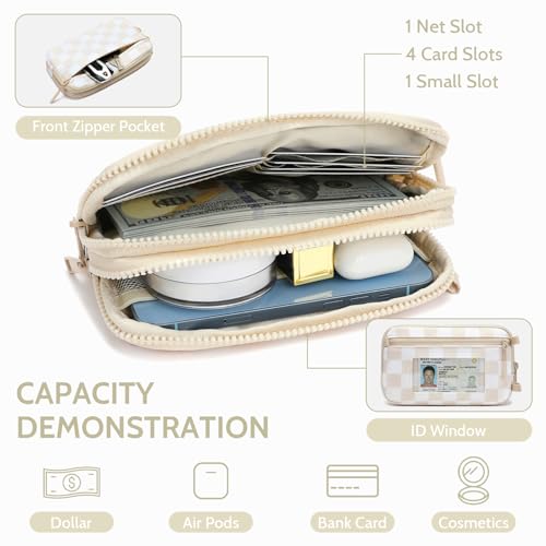 FODOKO Wristlet wallets for Women RFID crossbody bags with 4 Zippers - color: Beige