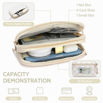FODOKO Wristlet wallets for Women RFID crossbody bags with 4 Zippers - color: Beige