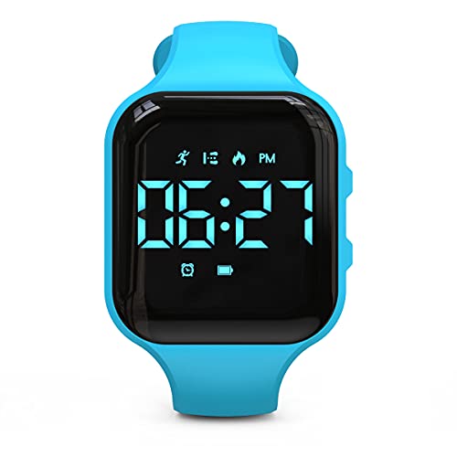 Non-Bluetooth Led Fitness Tracker Watch,Digital Pedometer Watch,with Step Counting/Distance/Calories/Stopwatch/Alarm Clock, Great Gift for Kids Teens Girls Boys Xmas - color: Square - blue