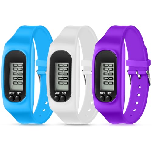 Kenning 3 Pcs Walking Running Pedometer Watch - color: Purple, Sky Blue, White