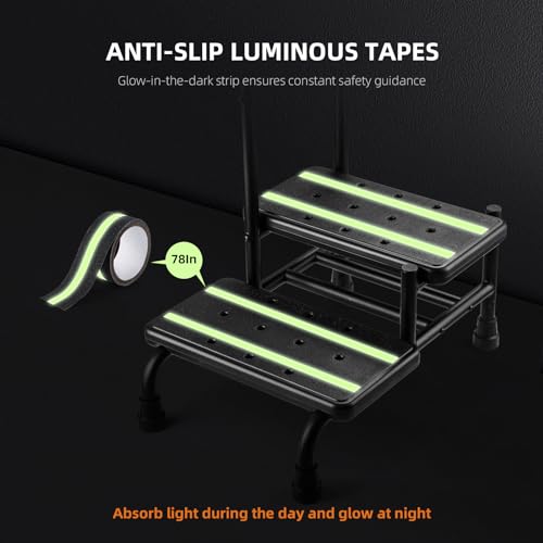 Step Stool with Handle, Non Slip Platform and Adjustable Handrail, Two Step Stool for Ederly, Adults and Handicap, Heavy Duty Foot Stool for High beds, Kitchen, Bathtub