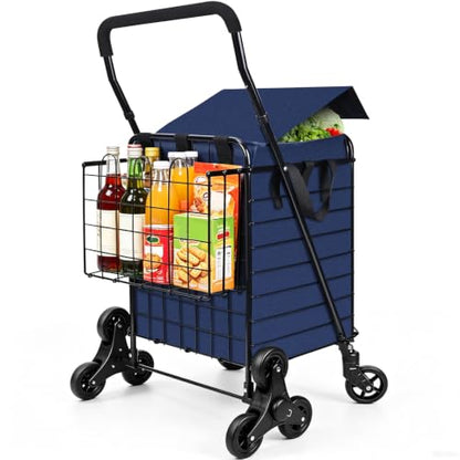 Kiffler Stair Climber Grocery Cart w/Waterproof Liner & Tri-Wheels - color: Black+blue Bag