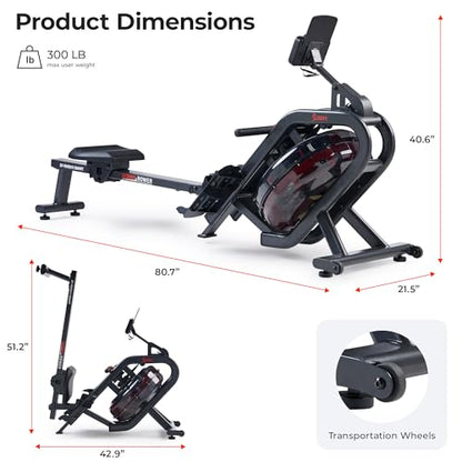 Sunny Health & Fitness Sunny Health & Fitness AquaStrive Series Smart Water Rower, 300LB Capacity Plus Dynamic Hydro Resistance for Home Cardio Workout, Free SunnyFit Training App Connection - size: 50" Rail - Smart