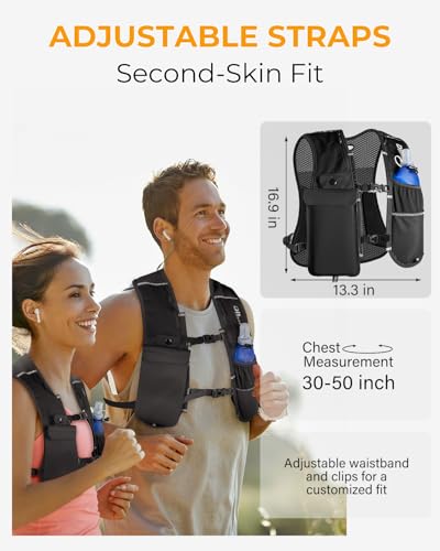 Running Vest for Women Men, Lightweight Hydration Runner Vest with Transparent Waterproof Phone Pocket, 17oz Soft Flask, Adjustable Chest Straps Reflective Backpack for Hiking Cycling Jogging