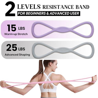 Figure 8 Resistance Band with Handles, for Home Gym,Yoga & Physical Therapy - color: 15lb Purple + 25lb Gray