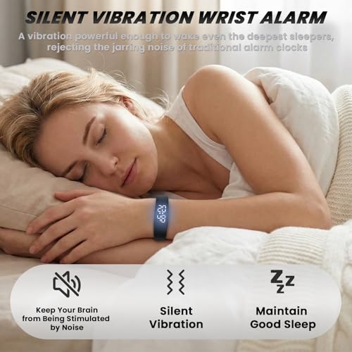 Vibrating Alarm Wristband Effective Alarm Clocks for Deep Sleepers Heavy Sleeps Wrist Silent Vibration Watch Extremely Wake up Clock Wearable Band that Won't Wake Partner for Deaf Sleeper
