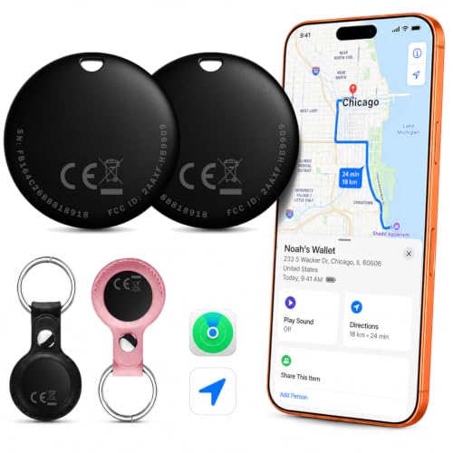 Air Tracker Tags 2 Pack with Cases, Item Finder, Works with Apple Find My (iOS Only) - color: Black