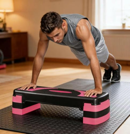 ZENY 31’’ Aerobic Step Platform, Workout Stepper with 4 Stable Risers - color: pink