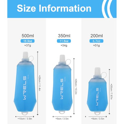 WRELS 200ml/350ml/500ml Collapsible Soft Flask,BPA Free Folding Soft Water Bottle with Hanging Ring,Lightweight TPU Hydration Flask for Running Marathon Cycling Hiking(200ml-2 Packs) - color: Blue-200ml*2