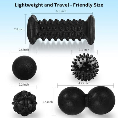 5-in-1 Foot Massager Roller Set for Plantar Fasciitis & Heel Pain Relief - color: 5-piece Set Black