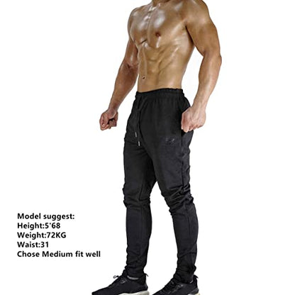 BROKIG Men's Zip Joggers Casual Gym Workout Track Pants - color: 2 Pack Black+dark Grey, size: Medium
