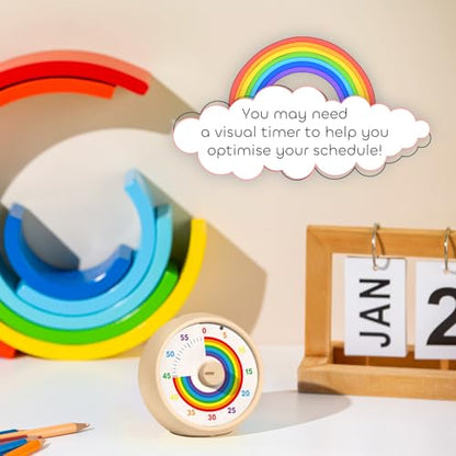 Visual Timer for Kids, 60-Minute Countdown Timer for Classroom Office Kitchen, Desk Timer Kids Time Management Tools with Silent Operation, Pomodoro Time Rainbow Pattern(Khaki) - color: Khaki
