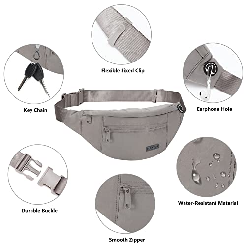 MAXTOP Small Cross body Bag Shoulder Fanny Pack for Women Men - color: Gray(Washed Nylon with Gray Zipper)