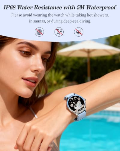 Smart Watch for Women, Ladies & Men, 1.27'' Fitness Watch [41mm case] with Call Receive/Dial, Heart Rate/Stress/Sleep Monitor, AI Voice, IP68 Waterproof Smartwatch with Calendar, Calculator, Games - color: Moonlight Blue