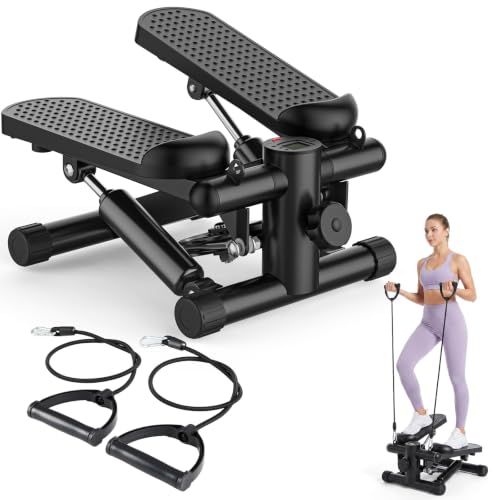 OLIXIS Steppers for Exercise At Home Workout Equipment, Mini Stepper Exercise Machine for Senior Citizens, Twist Stepper with Resistance Bands, Cardio Weight Loss Equipment Home Fitness - color: Black