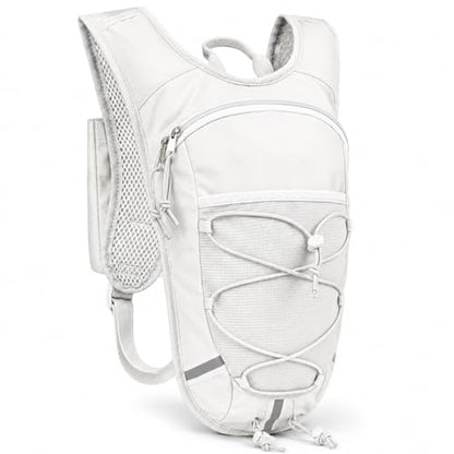 Lightweight Hydration Backpack 2L Water Bladder Pack for Running, Cycling, Hiking – Anti-Theft Water Backpack with Phone Holder, Trekking Pole Holder & Reflective Strips for Men & Women - color: White