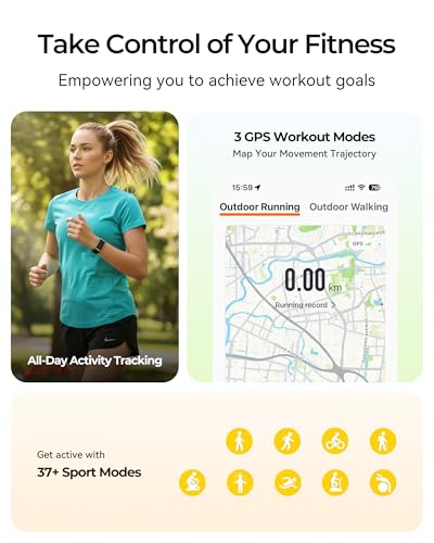 Fitness Tracker – 24/7 Activity & Sleep Tracker with Heart Rate/SpO2/Stress, 37 Sports Modes, Free APP, Smart Watches for Men Women, 2 Bands & Armband (Coal Black)