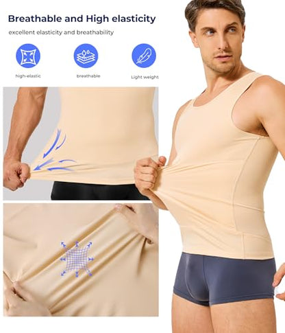 TAILONG Compression Shirt Men Shapewear Slimming Body Shaper Vest Compression Tank Top Undershirt - color: Beige, size: 4X-Large