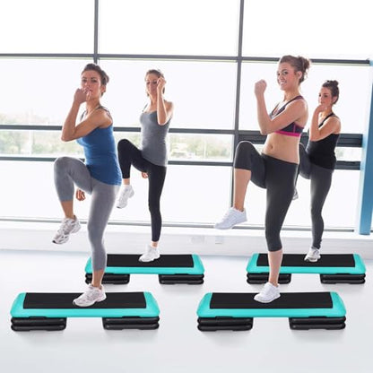 ZenStyle 43" Adjustable Aerobic Stepper Bench with 4/6/8 Inch Risers, Non-Slip Surface for Cardio, Strength Training & Home Fitness Workout - color: Turquoise