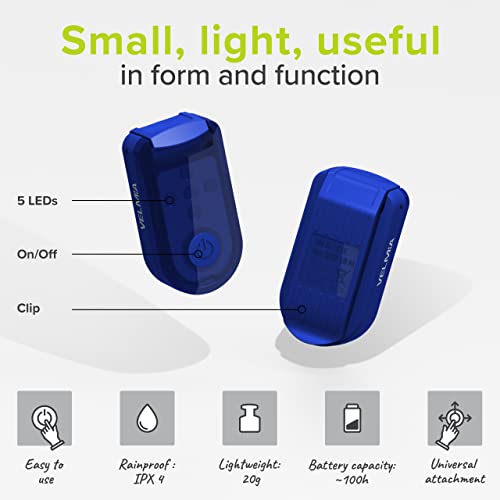 VELMIA Running Light for Runners (2 Pack) for Maximum Safety Through Visibility I Clip On Strobe & Reflective Gear - Dogs, Walking, Bike Taillight, Stroller - color: Midnight Blue