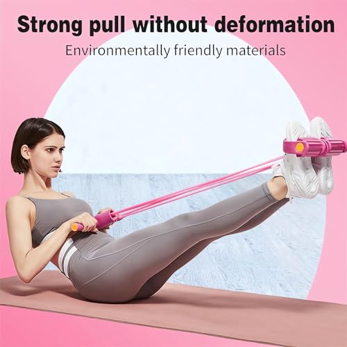 21 Fitness Resistance Bands-4 Tube Pedal Ankle Puller - 2023 New Sit up Leg Stretch Rope Exercise Bands with Handles, Stretching Workout Fitness Bands for Arm Weights Exercise Equipment - color: Pink