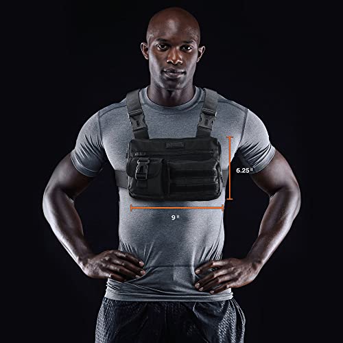 Fitdom Running Chest Pack for Men, Tactical Sports Utility Bag with Pockets - color: Black, style: Locked‑in Comfort