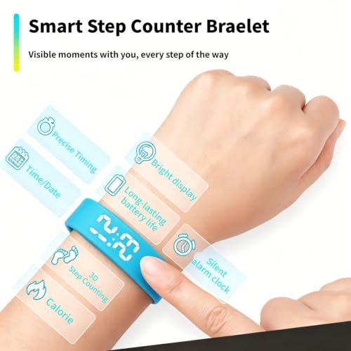 Vibrating Alarm Wristband Clock for Heavy Sleepers, Wake Band Wrist Watch Silent Vibration Bracelet, 3D Step Counting, Calorie Detection, Silent Alarm, Precise Timing - color: Black