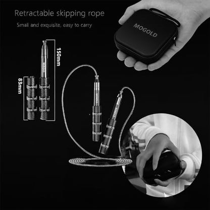 Retractable Jump Rope - No Tool Adjustable, Fits in Pocket, Tangle-Free Steel Cable for Travel & Gym - color: Black
