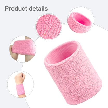 12 PCS Sweatbands Sports Wristband, Sweat Absorbent, for Basketball, Tennis, Football, Running - color: pink