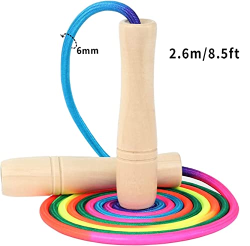 Jump Rope for Kids, Children Adjustable Cotton Skipping Rope with Wooden Handle for Boys Girls Fitness Outdoor Activity - color: Rainbow x4
